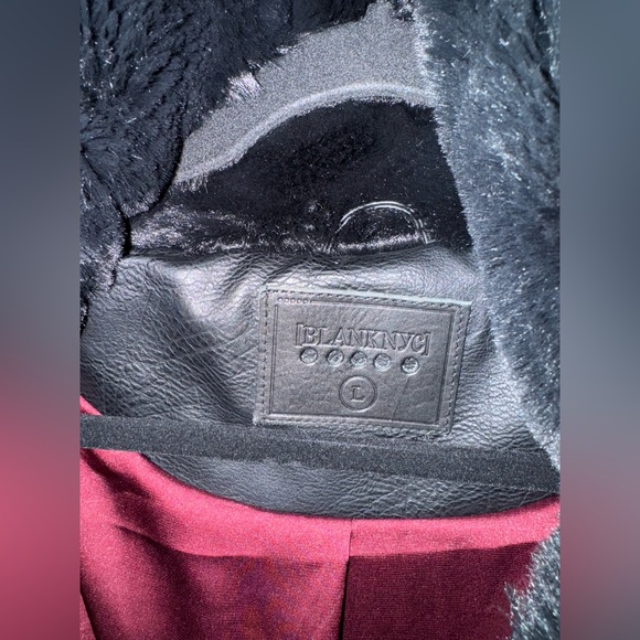 BLANK NYC Black Coat with Buckles Moto Inspired With Faux Fur Size L - Picture 8 of 11